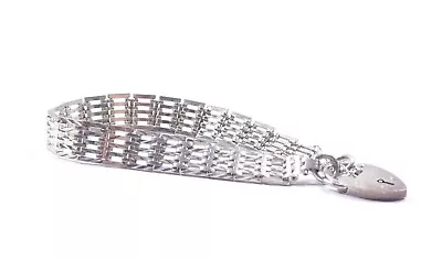 Vintage 1976 Bar Gate Bracelet Fancy Link 925 Sterling Silver Heart Lock 14.2g • £45