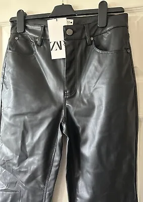 BNWT Black Faux Leather ZARA Crop Leg 'The Dreed' Trousers UK 10 EU 38 Waist 30  • £17.99