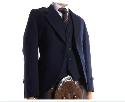 £59.99 • Buy Navy Blue Scottish Argyll Kilt Pure Wool Jacket With Vest - Mens Wedding Jacket 