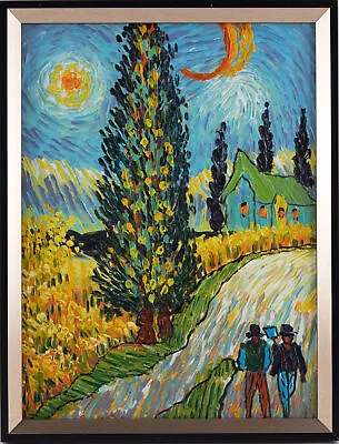 Hand Painted After Van Gogh Oil On Canvas  Road With Cypress And Star  • $72.50