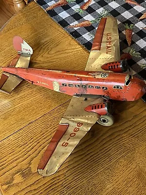 RARE Vintage Marx TWA U.S. Mail Tin Litho Plane Airplane Toy Photos And Video • $49.99