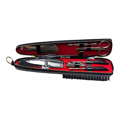 Vintage Mens Travel Shoe Brush Manicure Grooming Set Black Leather Case Austria • $9.99