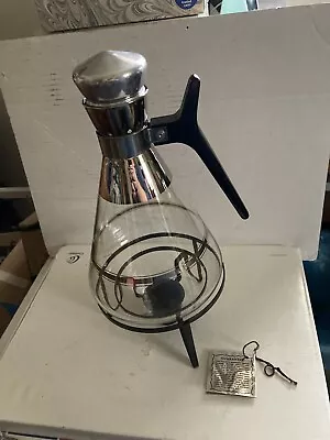 Vintage 10 Inch Inland Glass Atomic Glass Coffee Carafe Complete With Warmer • $14.99