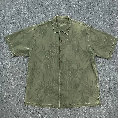 Vintage Tommy Bahama Mens Silk Hawaiian Shirt Extra Large Green Button Jacquard • $18.99