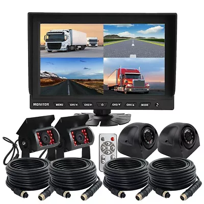 9  QUAD SPLIT SCREEN MONITOR 4x SIDE REAR VIEW CCD CAMERA SYSTEM FOR TRUCK RV US • $168.79