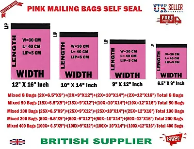 £2.99 • Buy MIXED SIZES PINK Postage/Postal Mailing Bags/Sacks/Envelopes Mailers Strong