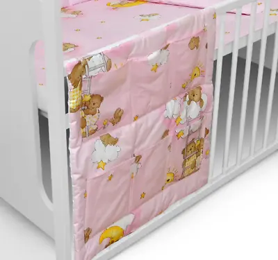 COT TIDY ORGANISER BED NURSERY HANGING STORAGE 6 POCKETS Teddy Ladder Pink • £12.79