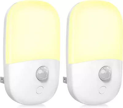 2 Pack Plug In Motion Sensor Dimmable Night Light Soft Warm White LED Nightligh • $14.49