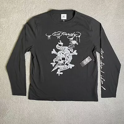 Ed Hardy Shirt Men Large Black Death Or Glory Rhinestone Long Sleeve Y2K NWT • $38.88