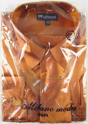 NWT Milano Moda Men's Shiny Copper Satin 4 Pc. Dress Shirt Set 19-19.5 (34-35) • $17.47