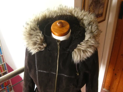£34.99 • Buy NEXT LEATHER JACKET Fur Hood 10 8 Sheepskin Sherpa Brown Suede Real Coat