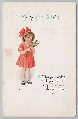 Holiday~Hearty Good Christmas Wishes~Girl W/ Holly~Embossed~Vintage Postcard • $2.80