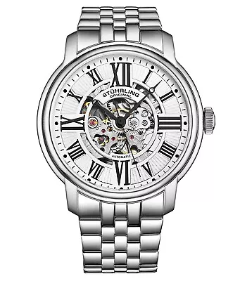 Stuhrling Men's Watch Automatic Skeleton Stainless Steel Mesh Band Atrium 4031 • $79