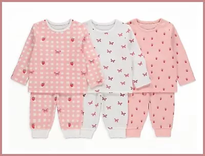 Girls Pyjamas 2pc Nightwear Set Strawberry Butterfly Design PJs 0-36 Months NEW • £6.99