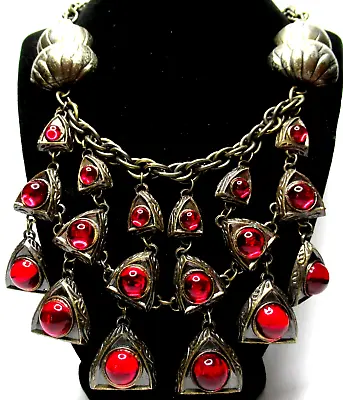 CHANEL NOVELTY COMPANY 1941 Extremely RARE Red Glass Cabochon Bib Necklace • $1499.99