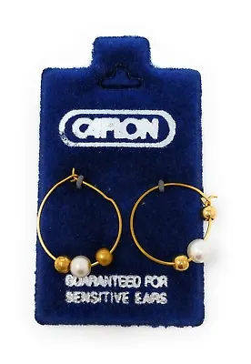 Caflon Hoop Earrings Pair Gold 15mm - Pearl • £4.49