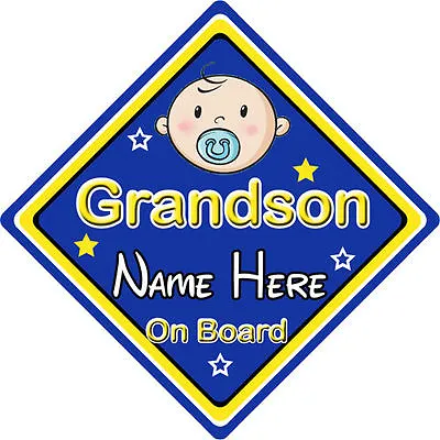 £3.99 • Buy Baby On Board Car Sign ~ Grandson On Board ~ Blue - Personalised 
