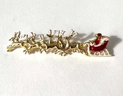 VTG Metropolitan Museum Fine Arts Enameled Santa Claus & Reindeer Sleigh Brooch • $29.99