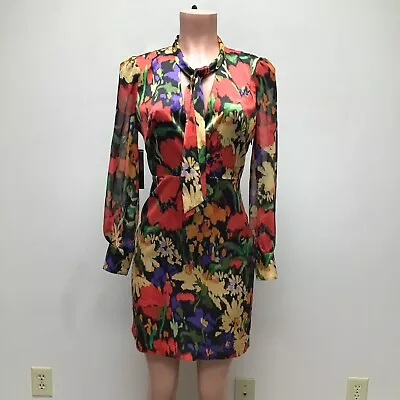 Guess By Marciano Women Multicolor Deep V-Neck Tie Bloomsbury Field Dress S $178 • $52.46