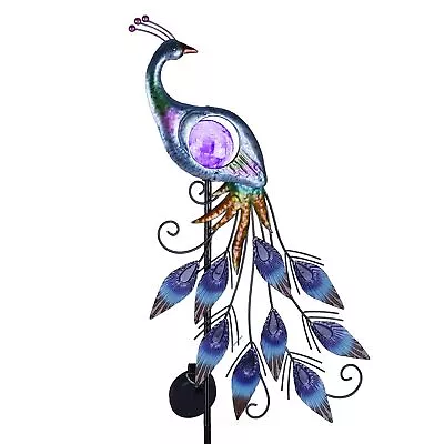 Yard Decorations Outdoor Peacock Solar Garden Lights 31.5 Inch Metal Lawn Orname • $40.45