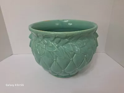 Vintage McCoy Aqua Jardiniere Planter Glazed Quilted Diamond Berry 1954  Read  • $125