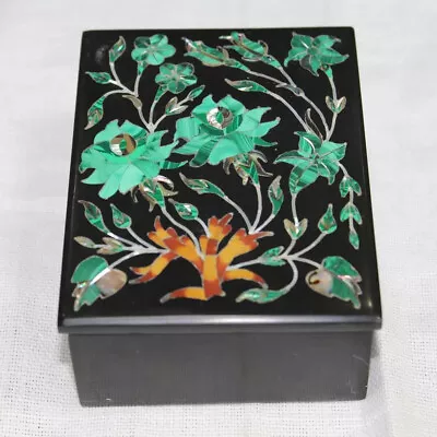 4 X3  Marble Jewelry Box Inlay Pietra Dura Mosaic Handmade Black Art & Crafts • $182.45