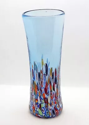 New Murano Millefiori Colorful Light Blue Vase Italian Art Glass San Marco • $89.99