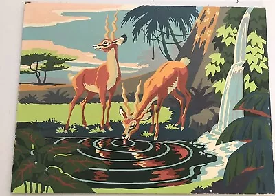 Vintage Gazelle Antelope PBN Tropical Oasis Paint By Number Palm Trees Jungle • $45