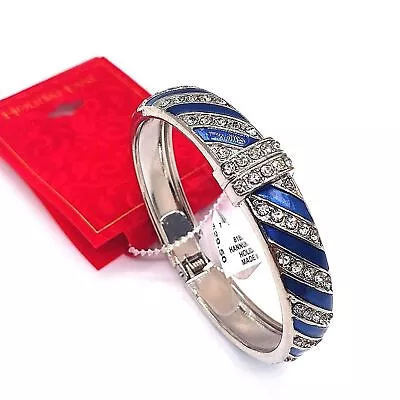 50% Off! MACY'S Holiday Lane Pave Blue Silver Cubic Zirconia CZ Bangle Bracelet • $19.95