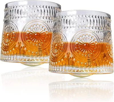 Crystal Whiskey Glasses Old Fashioned Vintage Bourbon Barware Drinking Lowball 2 • $32.99