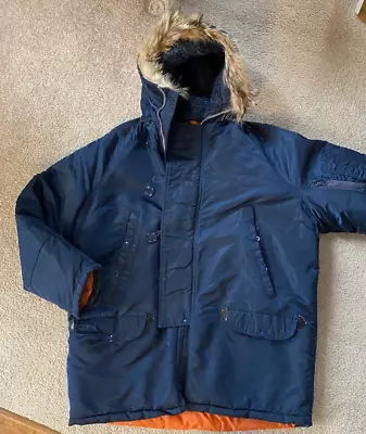 VTG N3B Flying Mans Jacket Snorkel Parka Air Force Navy Blue Fur Hood 46 XXL • $68.35