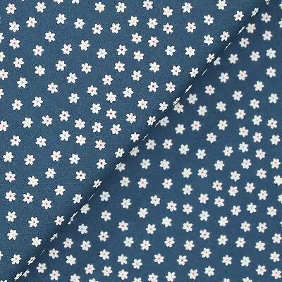 Cotton Fabric Quilting Material- Amelia - Daisy Blue - Makower • £11.95