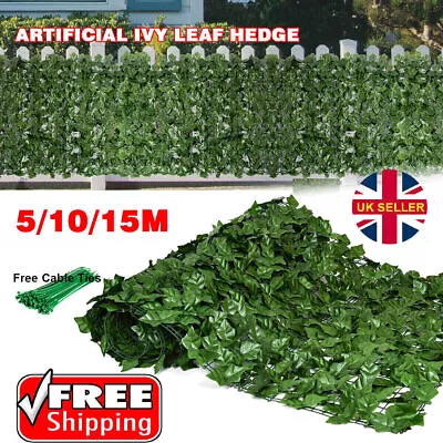 3M 15M Artificial Hedge Fake Ivy Leaf Garden Fence Privacy Screening Wall Panel+ • £83.49