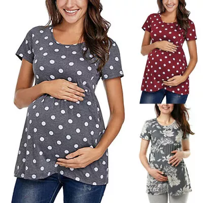 Womens Short Sleeve Breastfeeding Nursing Maternity Tank Top T-Shirt Blouses Tee • $17.59