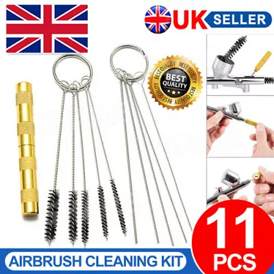 11PCS Professional Spray Gun Cleaning Brush Kit Air Brush Paint Nozzle Cleaner • £4.79