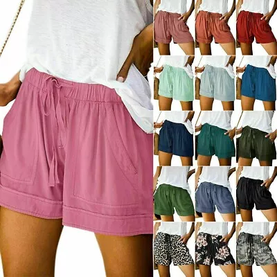 Plus Size Womens Elastic Waist Drawstring Hot Pants Ladies Summer Casual Shorts • £7.99