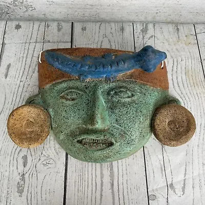 Terracotta Mayan Aztec Mask Lizard Gecko Headdresses Wall Art Mexico • $100