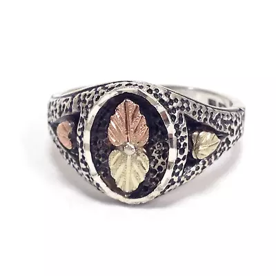 Black Hills Gold Oxidized Sterling Silver 12K Gold Grape Leaf Ring Sz 11-¼ Men's • $69.99