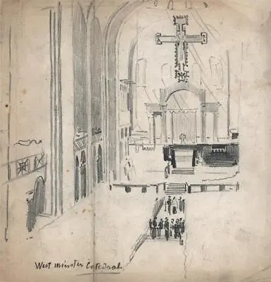 Pencil Drawing - Fortunino Matania (1881-1963) - Westminster Cathedral Interior • £150