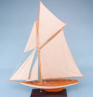 £74 • Buy Varnished Yacht With Bowsprit Model Sail Boat 80cm L 94cm H New!