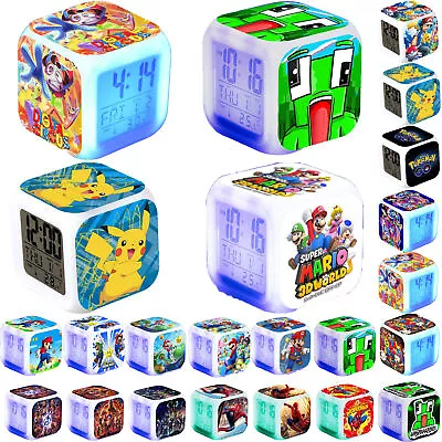 Cartoon Alarm Clock 7 Color Changing Night Light Alarm Clock Kids Toy Fun Gift • $16.29