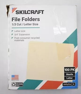 Skilcraft 1/3 Cut Letter Size Manila File Folders 3/4  Expansion 2507 100 Pack • $21.50