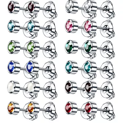 $2.96 • Buy 1Pair Surgical Stainless Steel Birthstone Crystal Ear Piercing Stud Earrings ~