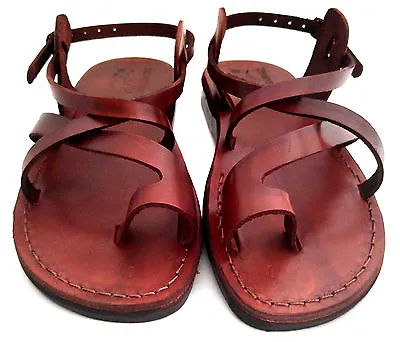 Brown Leather Roman Gladiator Jesus Sandals Strap Handmade US (5-16) EU (36-50) • £46.69