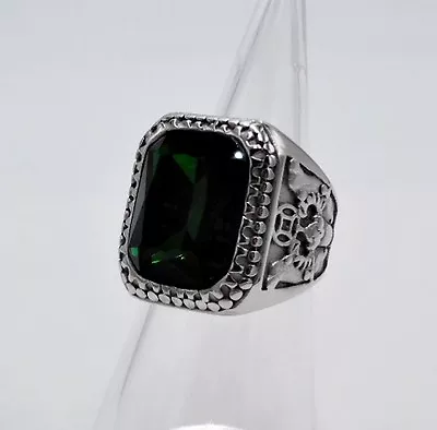 $39.99 • Buy Men Ring Emerald Stainless Steel Silver Square Medieval Bishop Pope Vtg Size 10