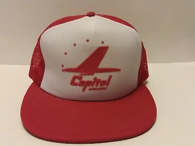 Vintage NOS Capital Airlines Snapback Trucker Hat Red White Adjustable • $14.95