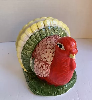 Vintage Hand Painted Ceramic Turkey Napkin Holder Abc Distributing 1998 • $15