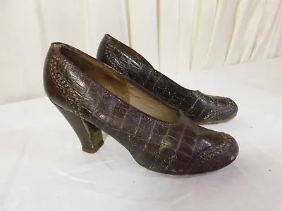 1930's 40's Vintage Shoes Brown Leather High Heel REPAIR • $28.04