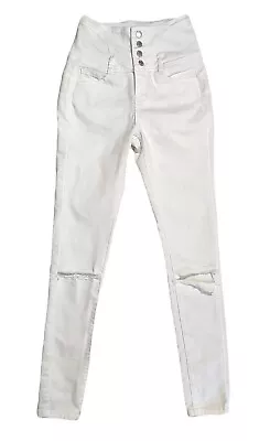 Wax Jean Butt I Love You Skinny High Rise Womens 24x28 Size 0 White Distressed • $10