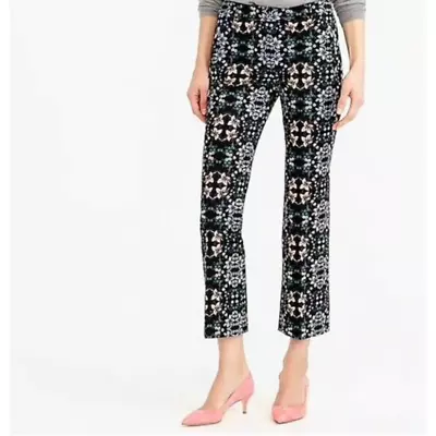 J CREW Teddie Sailor Trouser Pants Cropped In Mirrored Floral Black Size 2 • $19.98